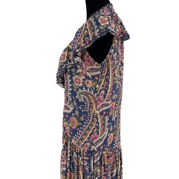 Sonmer Womens Paisley Ruffled Smocked Neck Maxi Dress Multicolor Size Medium NWT - Picture 7 of 12